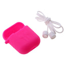 Silicone Protective Cover Case + Anti Lost Ear Loop Cable Connector for Apple AirPods Charging Box Rose Red
