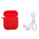 Silicone Protective Cover Case + Anti Lost Ear Loop Cable Connector for Apple AirPods Charging Box Red