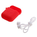 Silicone Protective Cover Case + Anti Lost Ear Loop Cable Connector for Apple AirPods Charging Box Red