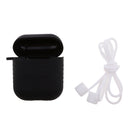 Silicone Protective Cover Case + Anti Lost Ear Loop Cable Connector for Apple AirPods Charging Box Black