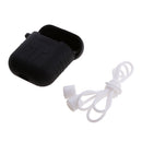 Silicone Protective Cover Case + Anti Lost Ear Loop Cable Connector for Apple AirPods Charging Box Black
