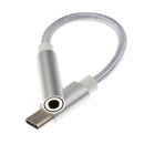 Nylon Braided USB 3.1 Type C to 3.5mm Female Headphone Jack Audio Adapter Cable with Aluminum Alloy Shell for New Macbook,Letv Silver
