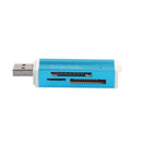 SD Card Reader USB 2.0 Card Hub Adapter Read 4 Cards Simultaneously CF, CFI, TF, SDXC, SDHC, SD, MMC, Micro SDXC, MicroSD, Micro SDHC, MS for Windows, Mac, Linux, Blue