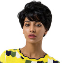 Women Short Full Fringe Wig 9 inch, Real Human Hair Wavy Hairpieces, Daily Party Wear Heat Safe