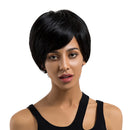 11 inch Black Short Wig | Human Hair Hairpieces Oblique Fringe | Women Daily Party Wear Heat Safe