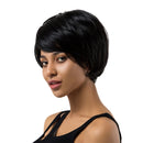 11 inch Black Short Wig | Human Hair Hairpieces Oblique Fringe | Women Daily Party Wear Heat Safe