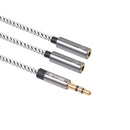 Aux Audio Headphone Mic Splitter Cable 3.5mm Female To 2 Dual Male Gray
