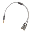 Aux Audio Headphone Mic Splitter Cable 3.5mm Female To 2 Dual Male Gray