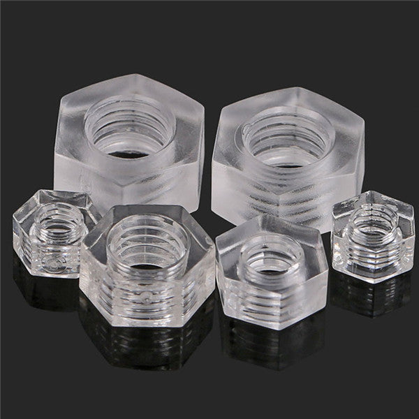 Suleve MXHN1 50Pcs Transparent Acrylic Nuts Hex Plastic Nut Washer Hexagonal Lock Nuts M2 M3 M4 M5