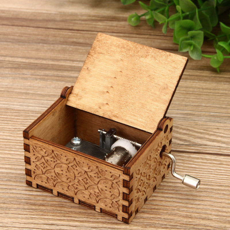 Hand Crank Collectible Music Box Engraved Wooden Box Theme Toys Birthday Craft Gifts