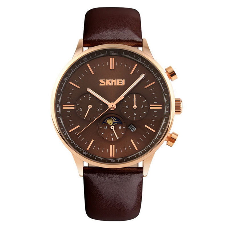 SKMEI 9117 Business Style Waterproof Men Wrist Watch Leather Strap Quartz Watches