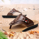 Men Leather Flip Flops Thick Bottom Comfortable Beach Can Be Immersed In Seawater Durable Sandals