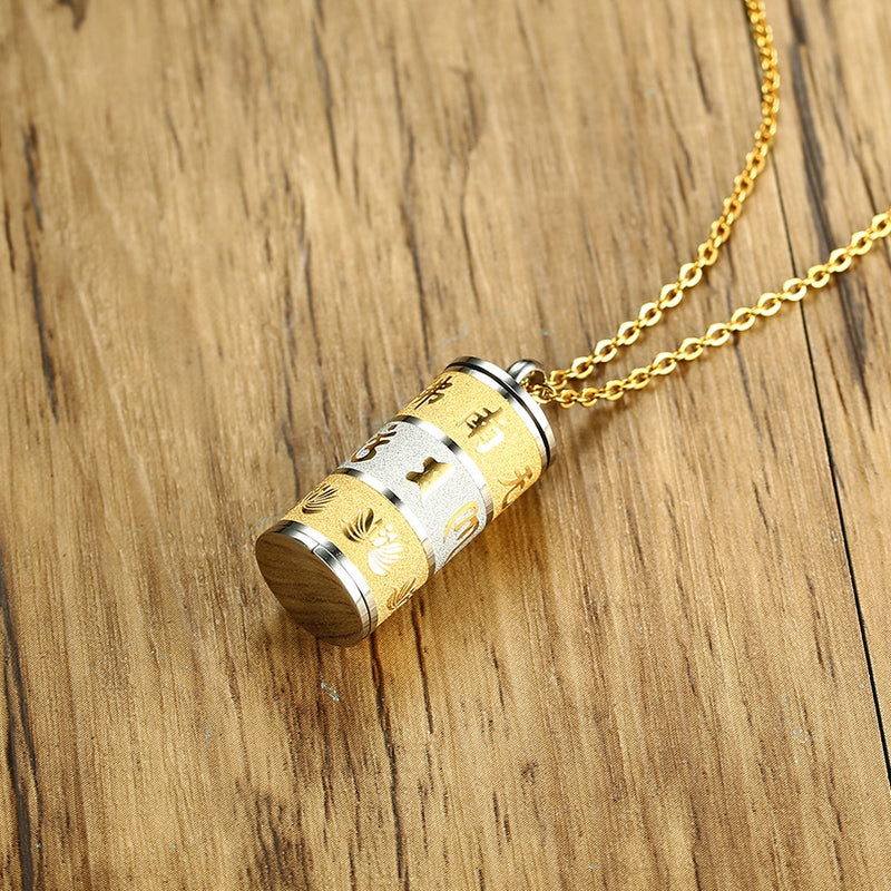 Buddhist Six-Word Mantra Stainless Steel Ash Holder Perfume Box Memorial Cremation Urn Necklaces