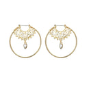 Retro Hallow Big Round Ear Drop Earring Rhinestone Gold Earring For Women