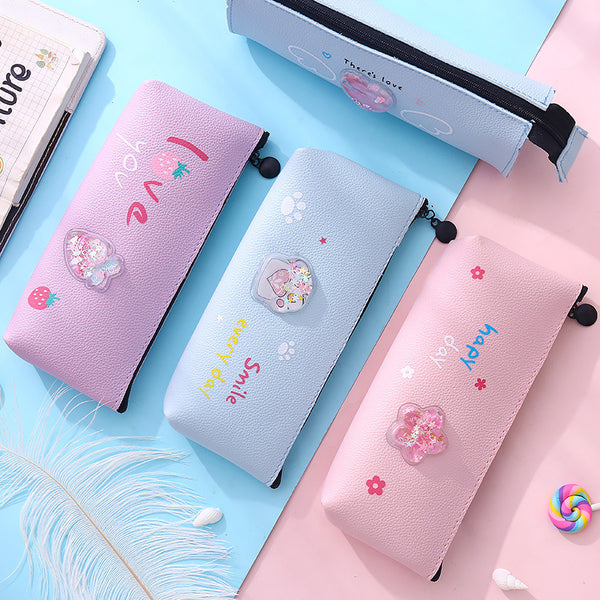 Creative Pencil Case School Strawberry Cherry Pencil Bags Stationery PU Leather Pencil Bag School Supplies Students Gifts