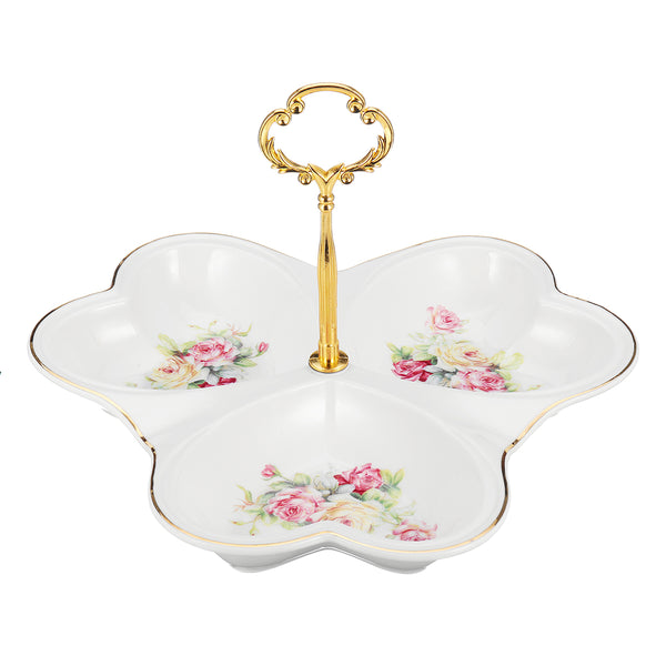 3 Sections Ceramic Dish Candy Dessert Snack Porcelain Serving Tray Table Decor Kitchen Storage Container