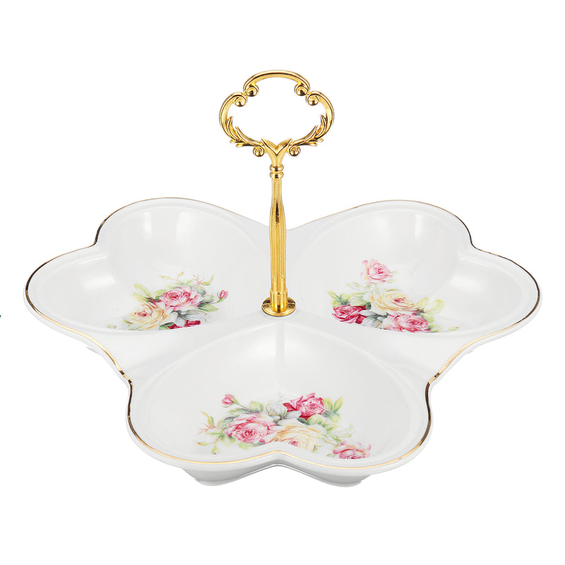 3 Sections Ceramic Dish Candy Dessert Snack Porcelain Serving Tray Table Decor Kitchen Storage Container