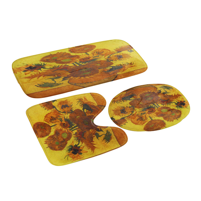 180x180cm Sunflower Bath Fabric Shower Curtains Waterproof Lid Toilet Cover Mat