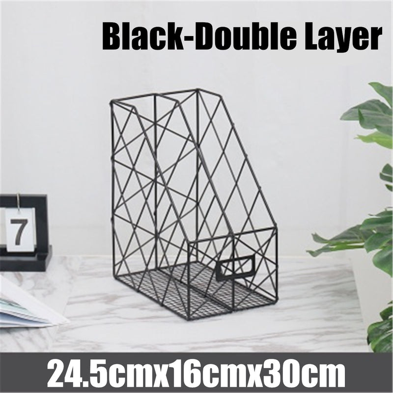 Nordic Ins Simple Wrought Iron Desktop Books Organizer Storage Rack Bookshelf Documents Magazine Storage Box File Holder Office Racks