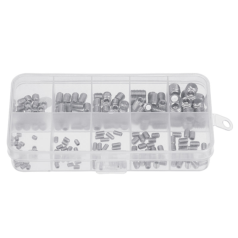 Suleve MXSH1 200Pcs Stainless Steel Set Grub Screw Allen Hex Socket Cup Point Assortment M3/M4/M5