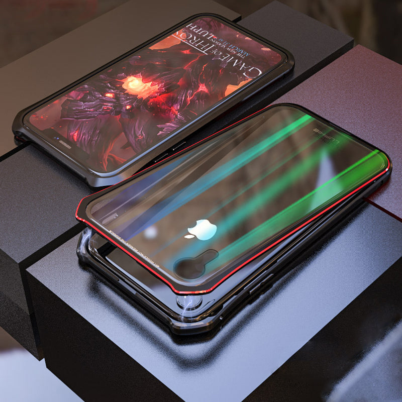Luphie Protective Case For iPhone XR Gradient Magnetic Adsorption Aluminum Tempered Glass