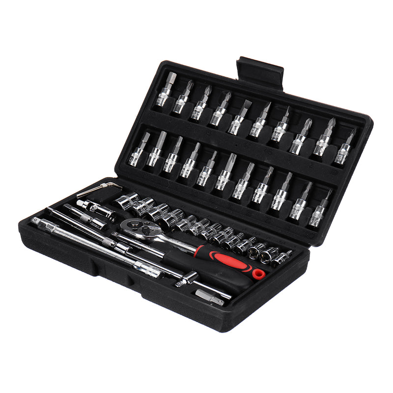 46pcs Assorted Socket Set Ratchet Tools Kit Torque Wrench Sets Maintenance W/ Box