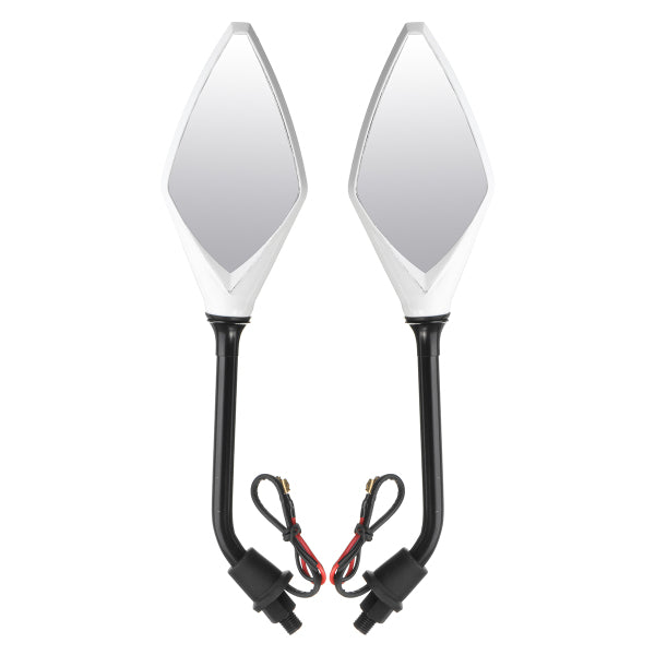 8mm 10mm Pair Motorcycle Rear View Mirrors Side Wind 12V LED Indicator Light Turn Signal