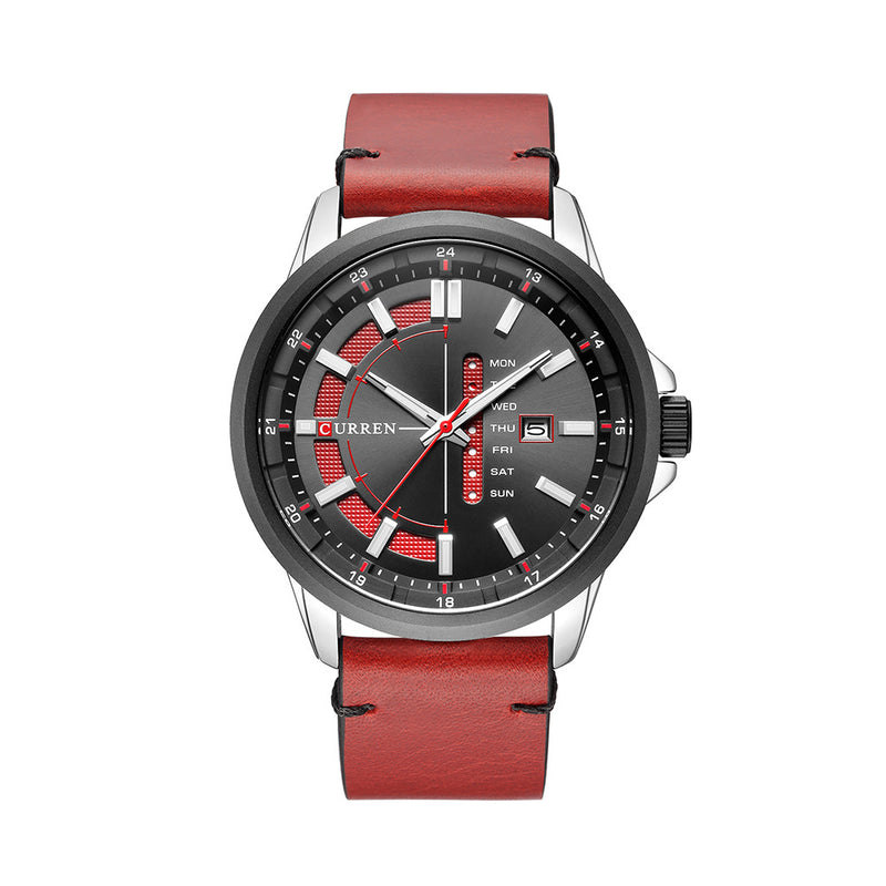 CURREN 8307 Calendar Unique Design Men Wrist Watch Genuine Leather Quartz Watch