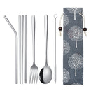 7Pcs Reusable Stainless Steel Coffee Tea Milk Drinking Straw Fork Chopsticks Set