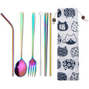 5 Pieces Portable Spoon Chopsticks Set Reusable Stainless Steel Spoon Chopsticks Straw Set