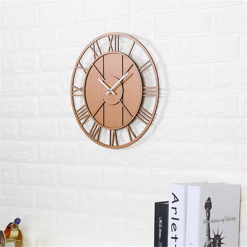 Modern Wall Clock Round Silent Movement Skeleton Roman Numeral Home Minimalist Room Clock
