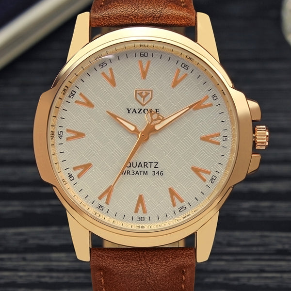 YAZOLE 346 Fashion Men Quartz Watch Casual Leather Strap Watch