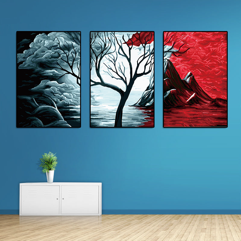 Miico Hand Painted Three Combination Decorative Paintings Botanic Tree Wall Art For Home Decoration