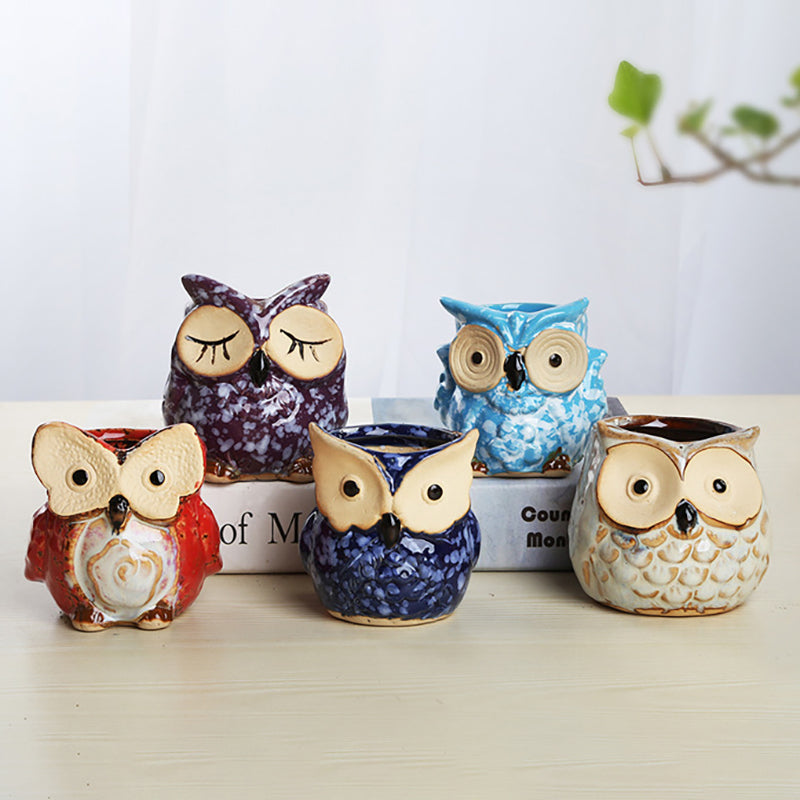 Porcelain Animal Vase Series Mini Pots Ornaments Cute Owl Multi-flower Pots Suit Exquisite Small Home Decor