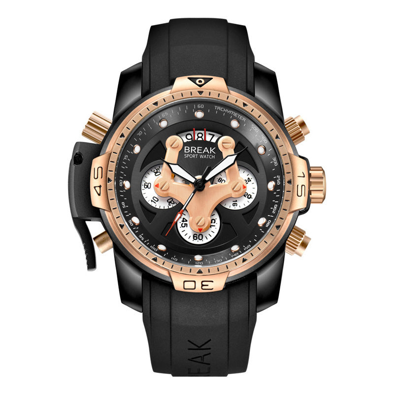 BREAK 5601 Multifunction Men Watch Military Style Rubber Strap Quartz Movement Watch