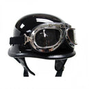 Half Helmet Ggoggles , Motorcycle Goggles Black Soft Padded Silver Frame with Driving Mirrored Lens Clear
