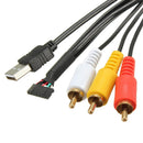 USB AUX Adapter Socket 3.5mm Plug 3RCA Car Dashboard Mount Extension Cable