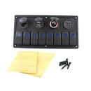 12V-24V 8 Gang Marine Switch Panel USB Port Voltmeter Cigarette Lighter Socket Waterproof Easy Install Heavy Duty ABS
