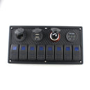 12V-24V 8 Gang Marine Switch Panel USB Port Voltmeter Cigarette Lighter Socket Waterproof Easy Install Heavy Duty ABS