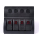 Red Led Light 4 Gang Rocker Switch Control Panel RV Boat Marine Waterproof 12V 24V Circuit Breaker