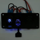 DC 12V/24V Push Rocker Switch & Power Socket & USB Port Power Supply Blue Indicator for Cars Trucks ATVs
