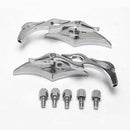 2x Universal Motorcycle Motorbike Chrome Flame Gothic Rear View Side Mirror