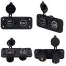 Blue Dual USB Charger Port + Digital Voltmeter Panel for Car Boat ATV
