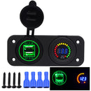 Green Dual USB Charger Port + Digital Voltmeter Panel for Car Boat ATV