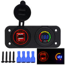 Red Dual USB Charger Port + Digital Voltmeter Panel for Car Boat ATV