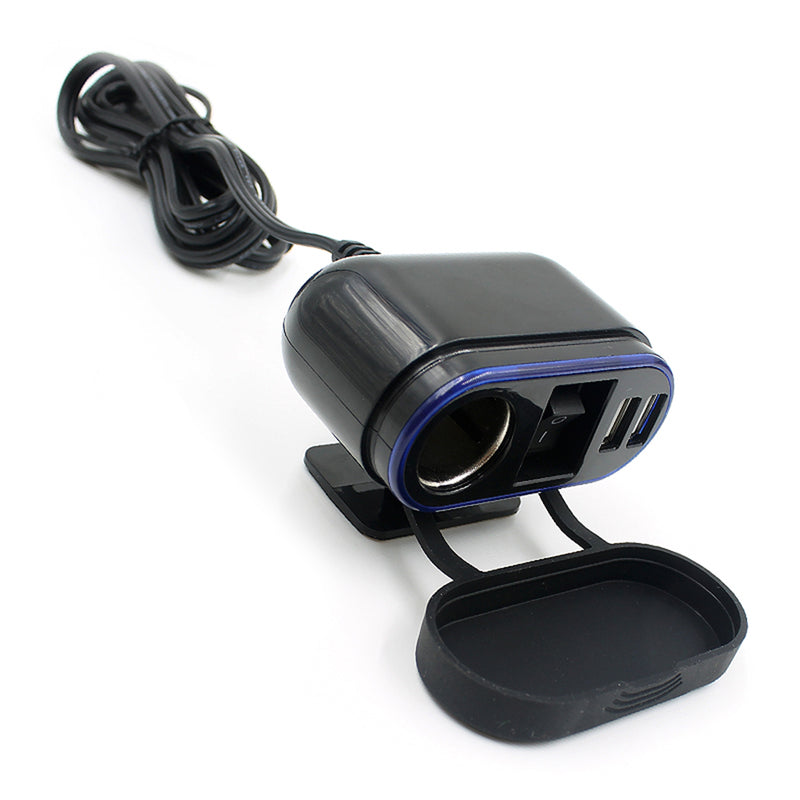 1 Set 12V Motorcycle Car Cigarette Lighter with Power Plug Socket Charger Twin USB Charging