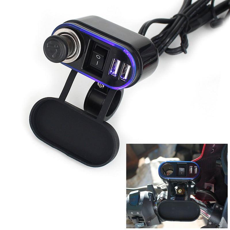 1 Set 12V Motorcycle Car Cigarette Lighter with Power Plug Socket Charger Twin USB Charging