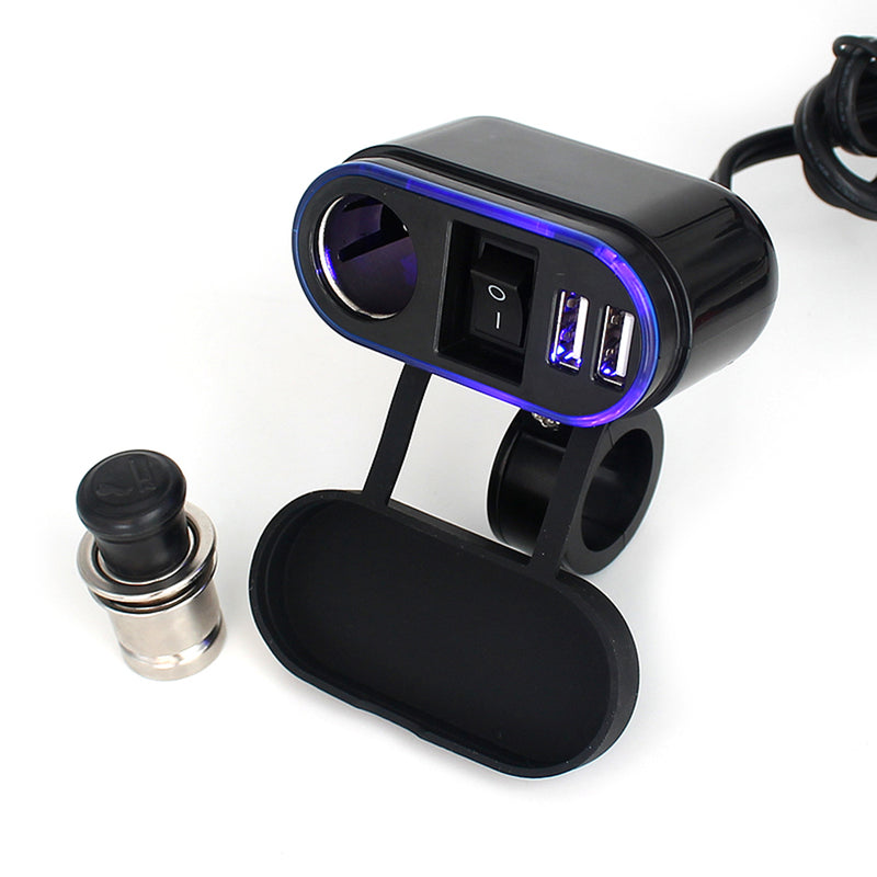 1 Set 12V Motorcycle Car Cigarette Lighter with Power Plug Socket Charger Twin USB Charging