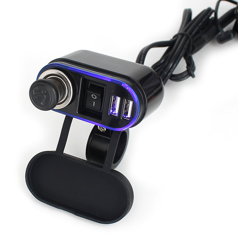 1 Set 12V Motorcycle Car Cigarette Lighter with Power Plug Socket Charger Twin USB Charging