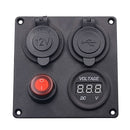 Dual USB Power Charger + Cigarette Socket + Digital Voltmeter Switch Panel